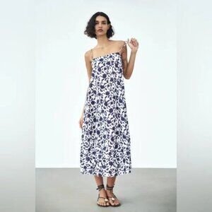 NWT Cecilia floral blue cotton casual dress medium from Zara